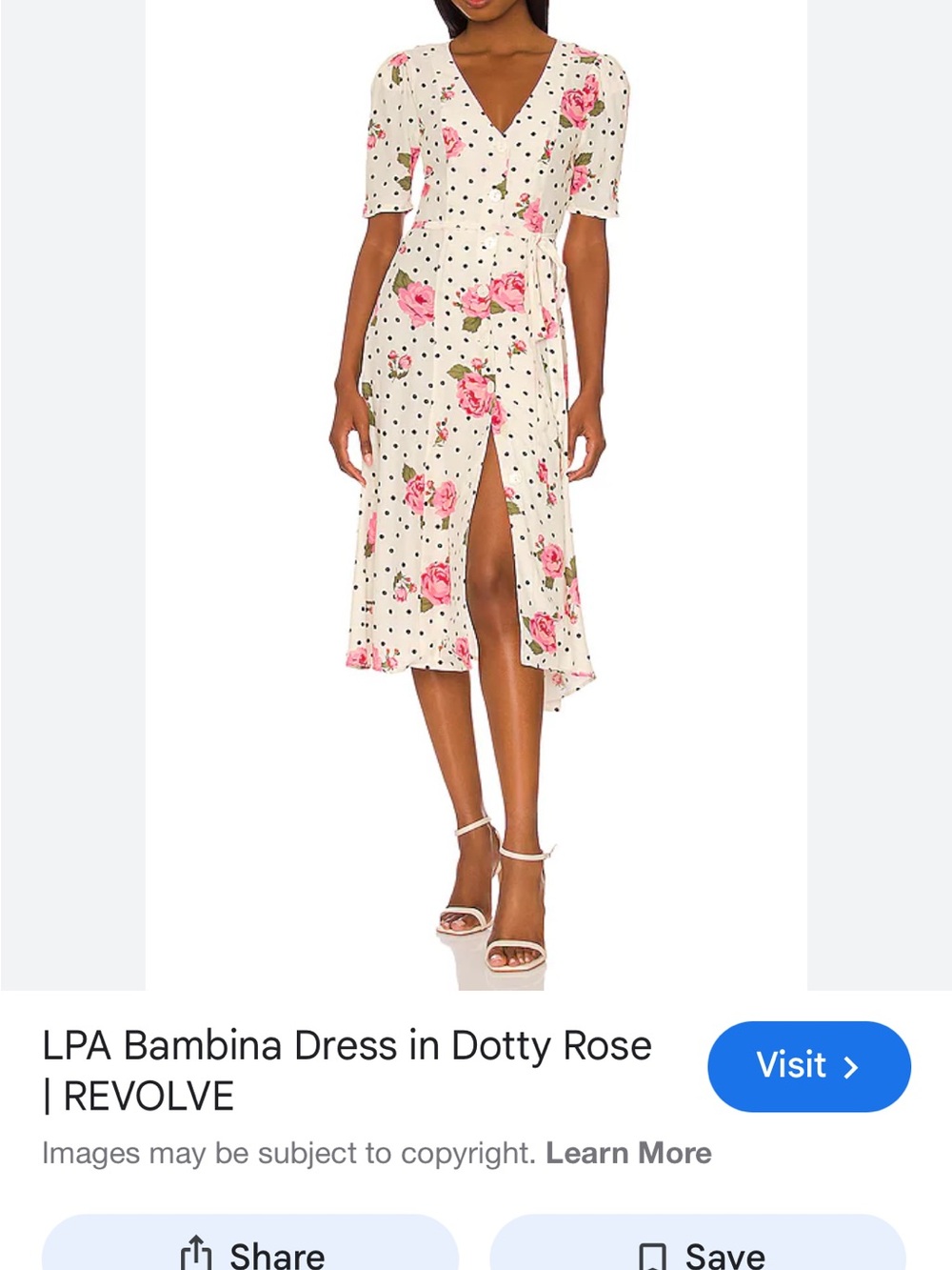Brand New LPA Dotty Rose Wrap Midi Dress - Ivory with Pink Floral